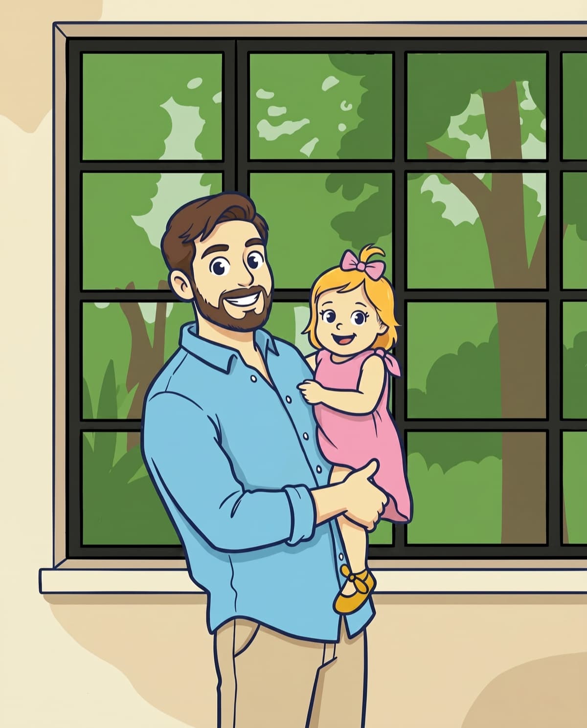 Matt Cauble, founder of Wonderade, holding his daughter